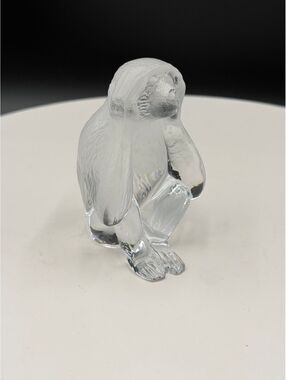 Daum France Frosted Crystal Hear No Evil Wisdom Monkey Figurine Signed